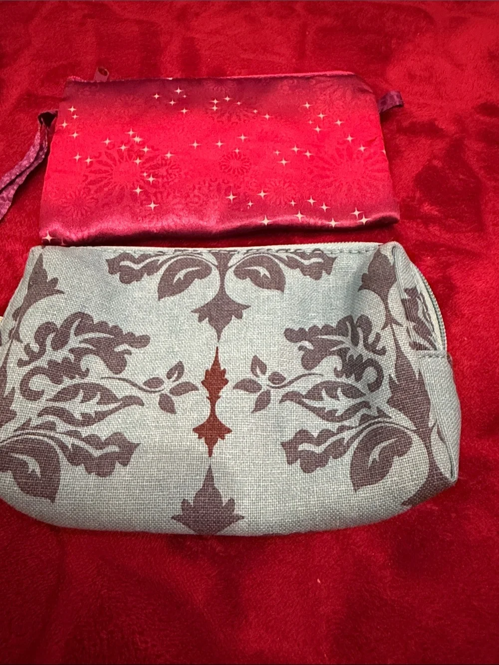 Lot of 2 Makeup Cosmetic Bags - Star Galaxy Wristlet & Y2K Contents by Allegro